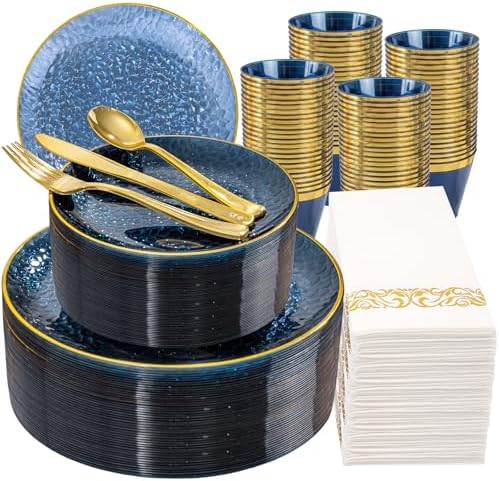 DaYammi 350PCS Clear Blue Plastic Dinnerware Set for 50 Guests by DaYammiwillaccompanyyou