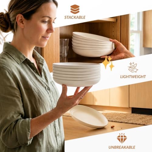 Homienly Small Dessert Plates 8 Inch Wheat Straw Deep Plates Set of 6 Unbreakable Salad Plates for Party,Camping Microwave & Dishwasher Safe Plates Set for Kitchen,Dorm,Gatherings (Beige) - Image 5