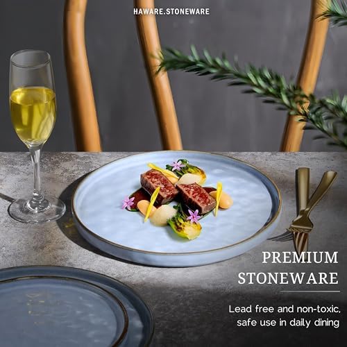 HaWare Stoneware Dinner Plates Set of 6, 10" Heavy Duty Ceramic Plate, Reactive Glaze Ripple Dinnerware for Home Restaurant, Chip and Scratch Resistant, Microwave and Dishwasher Safe, Reactive Blue - Image 4