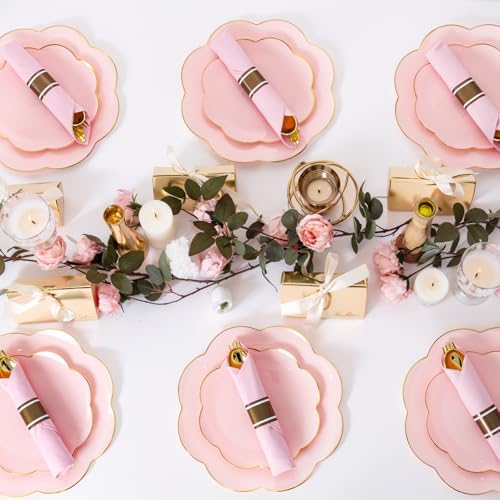 Supernal 30 Pack Gold Plastic Silverware Set with Pre Rolled Pink Napkin - Image 4