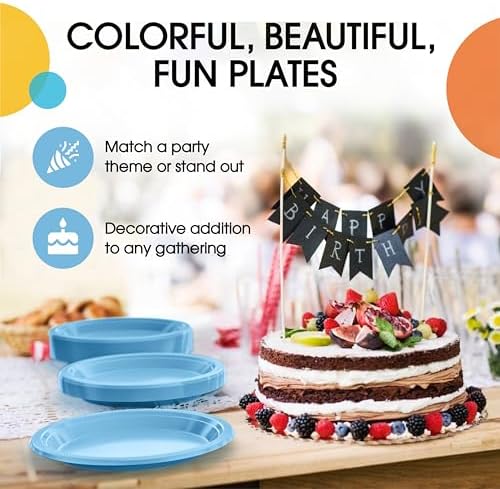 Party Solids Sturdy Light Blue Plastic Plates 10" Party Plates 50 Pcs - Image 5