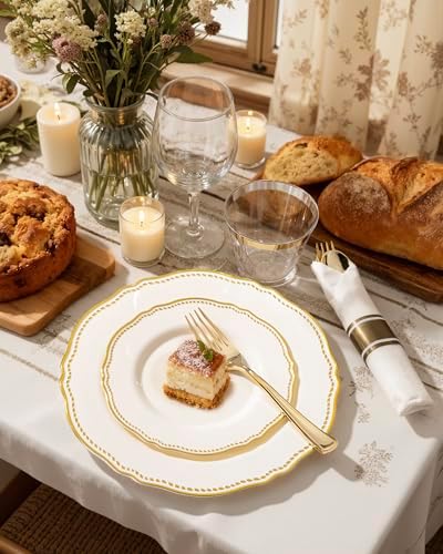 Hioasis 175 Pcs Ivory Gold Plastic Plates Wedding & Party - Image 6