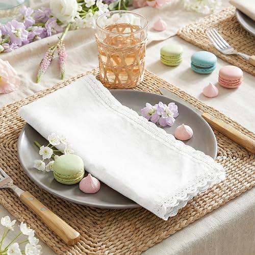 The Beer Valley Set of 4 Flax Lace Cloth Napkins 20x20 Inch - White - Image 5