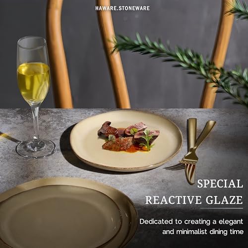 HaWare Stoneware Salad Plates Set of 6, 7.9” Heavy Duty Ceramic Plates, Reactive Glaze Dinnerware for Home Restaurant, Chip and Scratch Resistant, Microwave and Dishwasher Safe, Reactive Sandy Khaki - Image 6