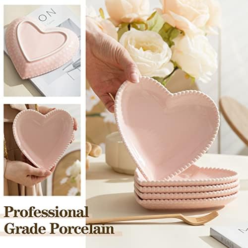 6.3" Pink Porcelain Heart Shape Appetizer Plates Set of 10 - Image 6