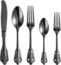 Black Silverware Set for 12 Premium 18/10 Stainless Steel Flatware Set Palace Style 60 Piece Cutlery Tableware Utensils Embossed Decorative Handle Knives Forks and Spoons for Home Christmas Wedding