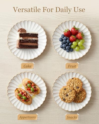 Ceramic 6 inch Small Dessert Plates, Set of 6, Microwave & Dishwasher Safe, Vintage Farmhouse Plates for Appetizer, Mini Salad Plate for Cake Snacks Side Dish ,Housewarming Gift (6 inch, Petal) - Image 3
