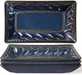 Artena Salad Plates Set of 4, 9.85" Embossed Ceramic Rectangular Appetizer Plates, Deep Lipped Edges, Microwave & Dishwasher Safe, Dessert Sushi Pasta Serving Plates (Blue, Willow Leaf) by Artena