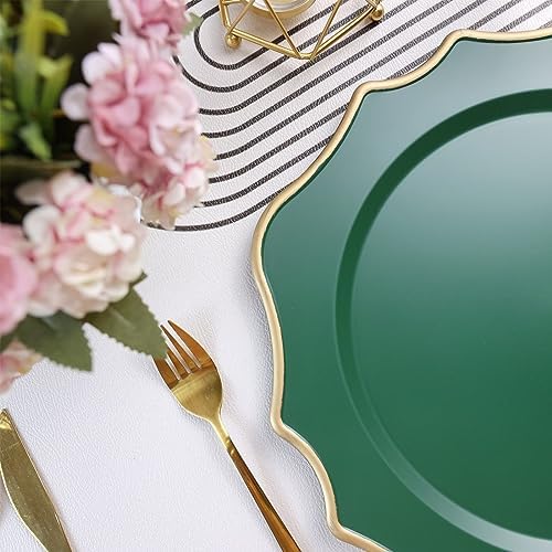 Green Chargers for Dinner Plates, 13 Inch Scalloped Plastic Decorative Table Charger Service Plates Set of 6 for Wedding, Holiday, Thanksgivng, Christmas - Image 6