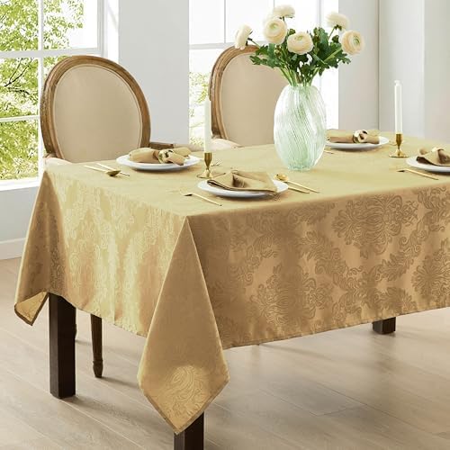Newbridge Barcelona Damask Fabric Tablecloth, 60 x 102 Inch Rectangle, Gold – No Iron, Soil Resistant Table Cover for Dining, Parties and Holidays - Image 6
