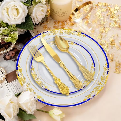 White Gold Disposable Plastic Plates, Heavy Duty Disposable Dinner Ware Set - Image 5