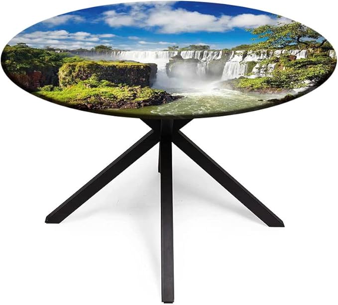 Elastic Tablecloth, Landscape Decorative Fabric Table Cover for, Majestic Waterfall River Argentinean Falls Natural, Fit Round Tables 35inch Diameter, Buffet Table/Parties/Holiday Dinner, Multi