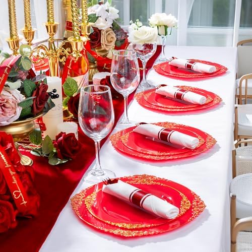 400PCS Pre Rolled Red Plastic Silverware Sets Heavy Duty for Wedding - Image 5