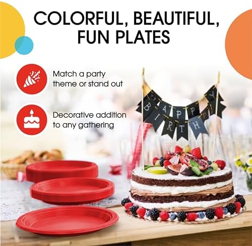 Exquisite Party Solids Sturdy Red Plastic Plates 7" Cake Plates 50 Pcs - Image 5