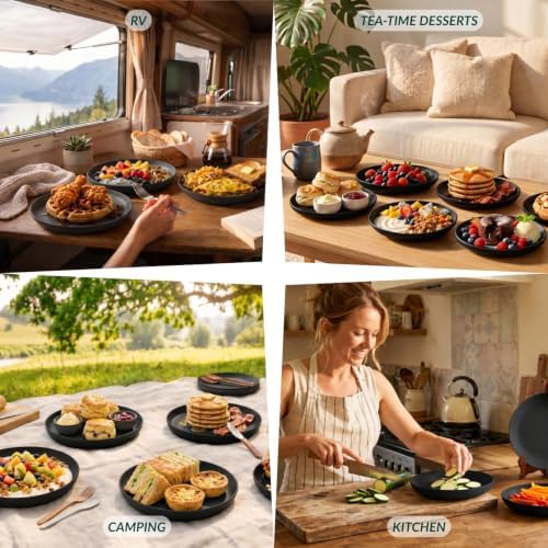 Homienly Wheat Straw Deep Plates 9 Inch Unbreakable Dinner Plates Set of 6 Reusable Plastic Plates for Salad, Bread & Butter, Breakfast, Microwave & Dishwasher Safe Camping Plates (Black) - Image 7