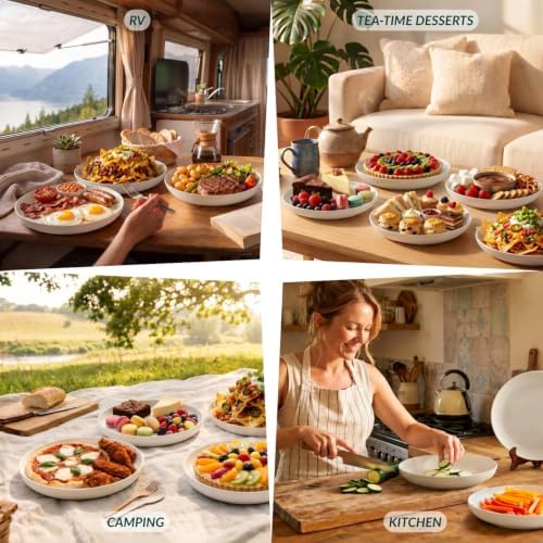 Homienly Large Deep Plates Set 10 inch Unbreakable Wheat Straw Dinner Plates Set of 6 Lightweight Salad Plates for Party,Camping Microwave & Dishwasher Safe Reusable Plastic Plates for Dessert (White) - Image 7
