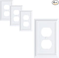 4-Pack Duplex Outlet Cover Plate, Decorative Pure White Switch Plates and Outlet Covers, Natural Bamboo Fiber Wall Plates for Electrical Outlets, 1 Gang Receptacle Cover, Corrosion Resistant