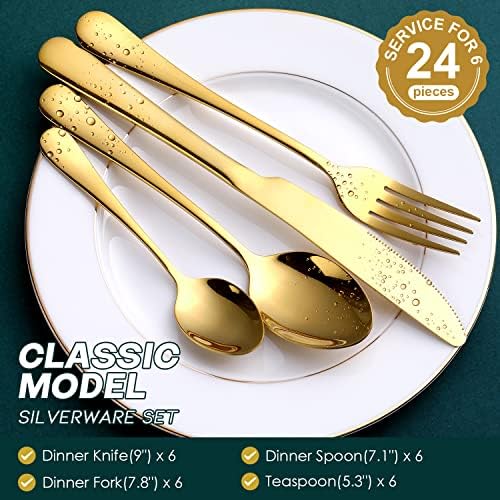 Gold Silverware Set, OGORI 24-Piece Gold Forged Stainless Steel Flatware Set, Service of 6 - Image 2
