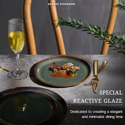 HaWare Stoneware Salad Plates Set of 6, 7.9” Heavy Duty Ceramic Plates, Reactive Glaze Dinnerware for Home Restaurant, Chip and Scratch Resistant, Microwave and Dishwasher Safe, Reactive Moss Green - Image 6
