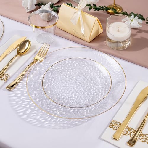 DaYammi 350PCS Clear Gold Plastic Dinnerware Set for 50 Guests - Image 2