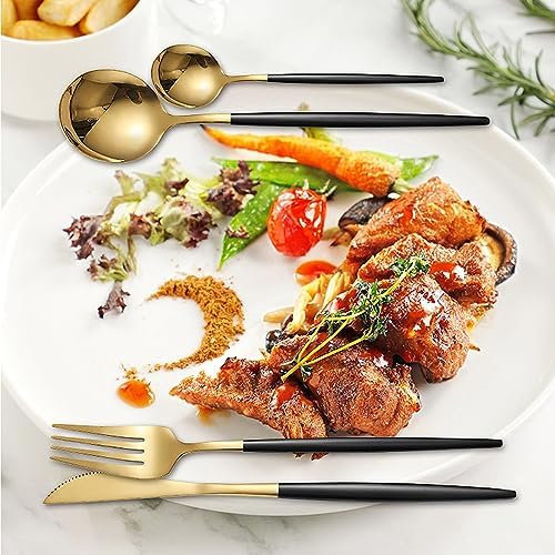 Kawlity Stainless Steel Serving Flatware Durable Black & Gold Polished Knives Spoon Forks 30 Pcs Utensil Dinner Tableware, for Kitchen Dishwasher Adults and Children Ideal Gift - Image 2