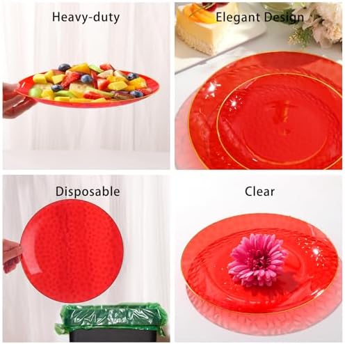 150 Pcs Red Plastic Dinnerware Set, Disposable Plates for 25 Guests - Image 3