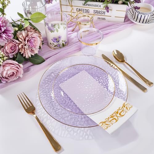 DaYammi 350PCS Clear Purple Plastic Dinnerware Set for 50 Guests - Image 4