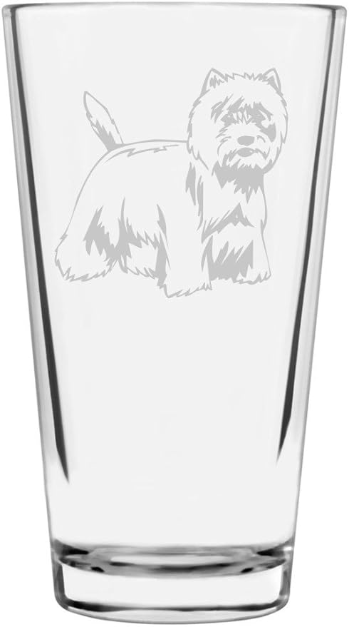 West Highland White Terrier Westie Custom Personalized Dog Themed Etched All Purpose 16oz Pint Glass