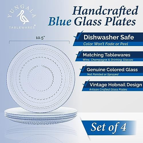 Blue Hobnail Dinner Plates Set of 4 Pressed Glass 10.5 Inch - Image 2