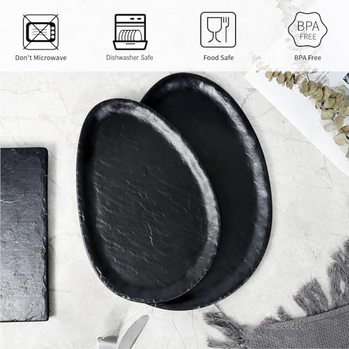 TP Melamine Serving Platters Set of 2, 12" and 14" Oval Serving Trays for Food, Fruits, Snacks, Appetizers and Desserts, Lightweight Plates Set for Home Parties Indoors & Outdoors, Black - Image 2
