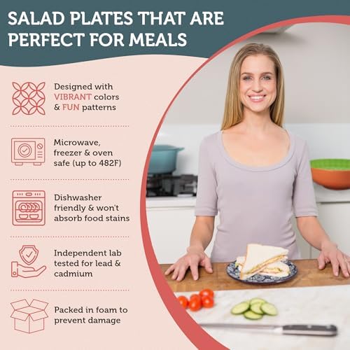 Annovero Salad Plates, 8.5 Inch, Microwave & Dishwasher Safe, Set for 6 - Image 4
