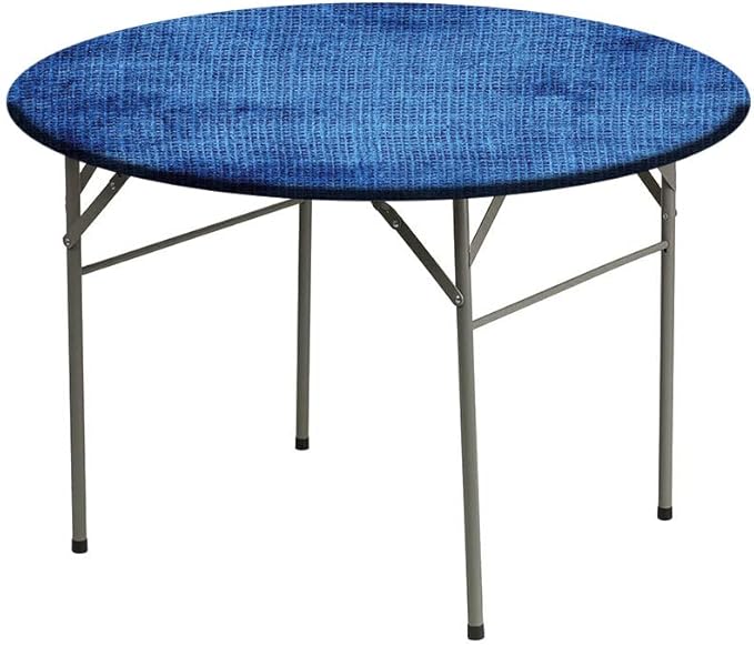 Round Vinyl Fitted Tablecloth, Navy Blue Deco Print Polyester Table Cloth, Faded Burlap Texture Old Fashioned Grunge, Fit Round Tables 35inch Diameter, for Wedding Party Dining Banquet Use
