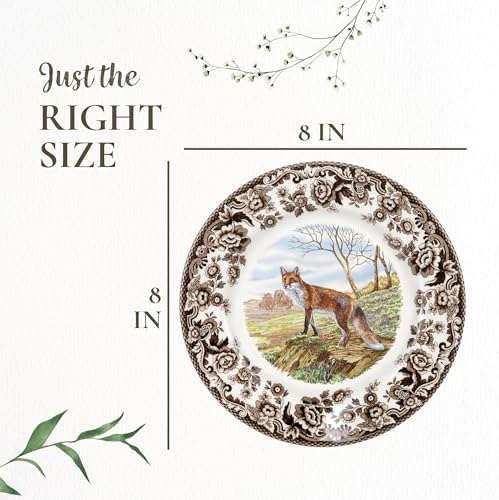 Spode Woodland Red Fox Salad Plate - 8" Fine Earthenware Plate with British Flowers Border, Rustic Wildlife Design - Dishwasher, Microwave, Freezer & Oven Safe - Made in England - Image 7