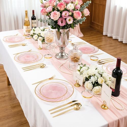 N9R 180PCS Pink and Gold Plastic Plates Disposable, Spiral Dinnerware Set - Image 4