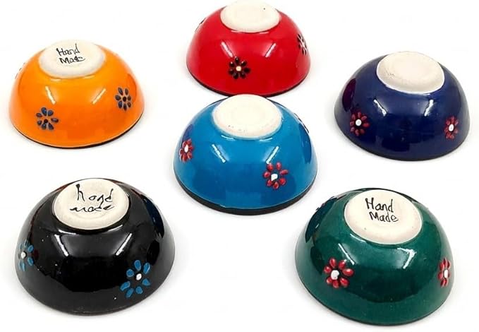 Turkish Ceramic Pinch Bowls Set of 6 – Small Dipping Bowls for Charcuterie Boards, Appetizers, Snacks & Sauces -Handcrafted Turkish Bowl for Serving, Decor & Gifts (3.2”)