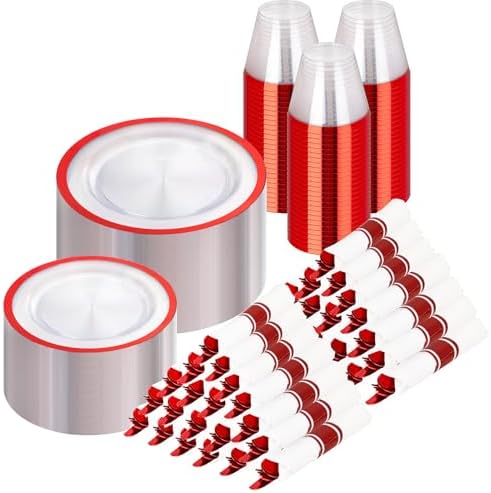 I00000 700Pcs Clear Red Plastic Plates,Disposable Dinnerware for 100 Guests by I00000