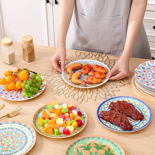 12 Pcs 8 Inch Bohemian Plastic Serving Plates, Colorful - Image 3