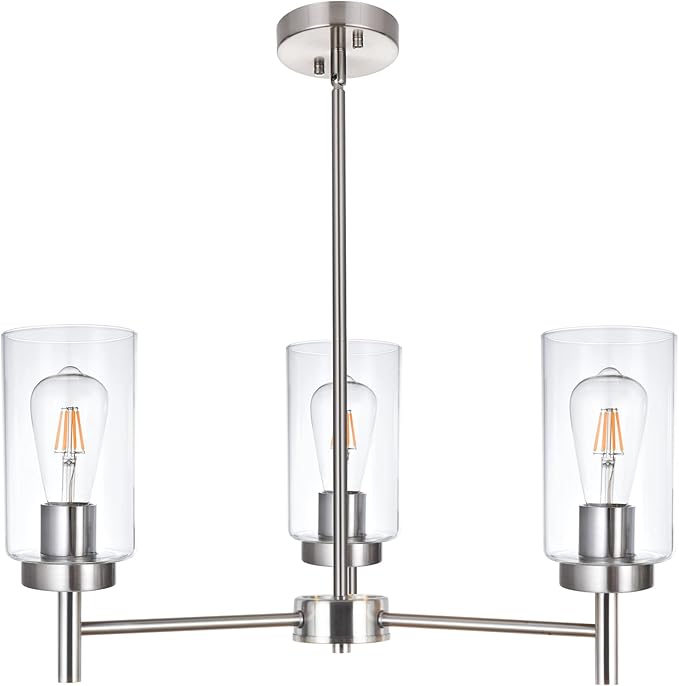 VINLUZ 3 Lights Modern Chandeliers Metal Light Fixtures Ceiling Brushed Nickel Industrial Pendant Lighting for Dinging Room Living Room Kitchen Bedroom Hallway