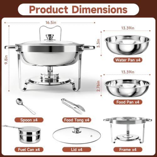 Chafing Dishes for Buffet, 4 Pack 5QT Stainless Steel Round Buffet Servers and Warmers, Buffet Warmer Set with 4 Serving Tongs & Spoons, Food Warmers for Parties, Weddings, Catering Events - Image 6
