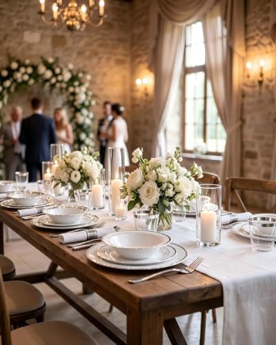 Goodluck 400 Piece Silver Plastic Dinnerware Set for 50 Guests - Image 2