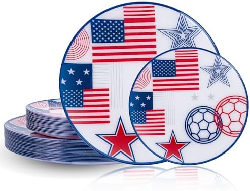 I00000 20 Red and Blue Plastic Soccer Plates, Disposable Plates for Party by I00000