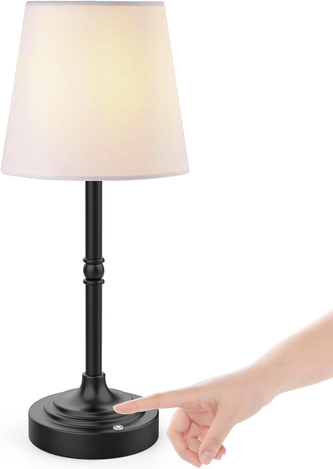 Rechargeable Battery Powered Table Lamp, Wireless LED Lamps, Cordless Touch Lamps, Stepless Dimmable Bedside Lamps, Night Lamp for Bedroom, Dinning Room, Kitchen Decor, Office (Black)