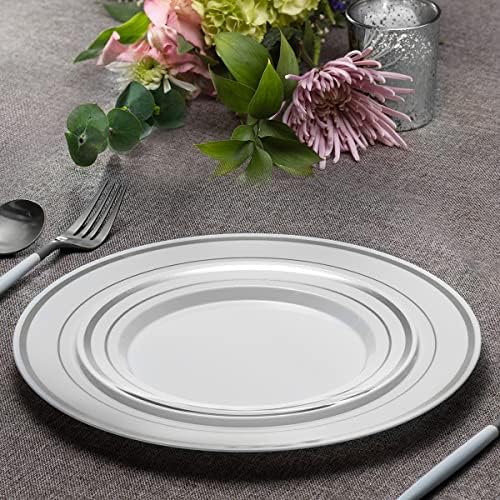 SETUP [60 Piece Combo Silver Trim Plastic Plates - Premium Heavy-Duty 30 Disposable 10.25" Dinner Party Plates and 30 Disposable 7.5" Salad Plates - Image 5