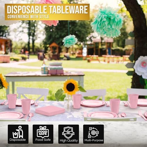 Exquisite 350 Pcs Pink Plates and Napkins Party Supplies Plate Sets - Image 5