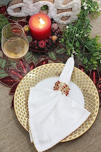 COTTON CRAFT Christmas Napkin Rings - 8 Pack Beaded Metal Twine Napkin Ring - Image 5