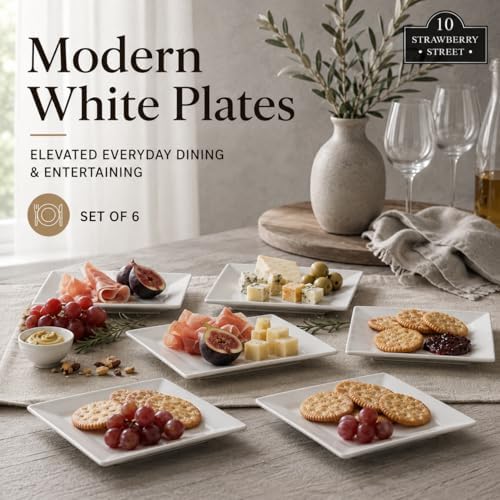 10 Strawberry Street Ceramic Simply White 6" Square Appetizer Plate, Set of 6 - Image 2