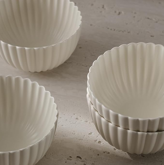 WENSHUO Flower-Shaped Daisy Bowl Set, 5.5-Inch, 17oz Matte Crème - Pack of 4 (Matte Crème)