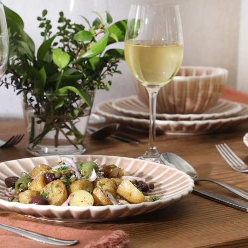 Gibson Elite Peach Orchard 12-Piece New Bone China Dinnerware Set Service for 4, Embossed Fluted Plates and Bowls, Dishwasher and Microwave Safe, Mauve Rose - Image 7