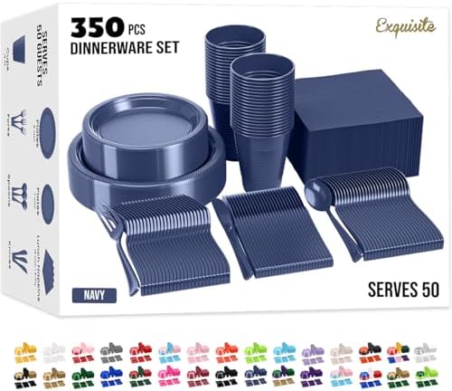 Exquisite 350 Pcs Navy Plates and Napkins Party Supplies Plate Sets by Exquisite