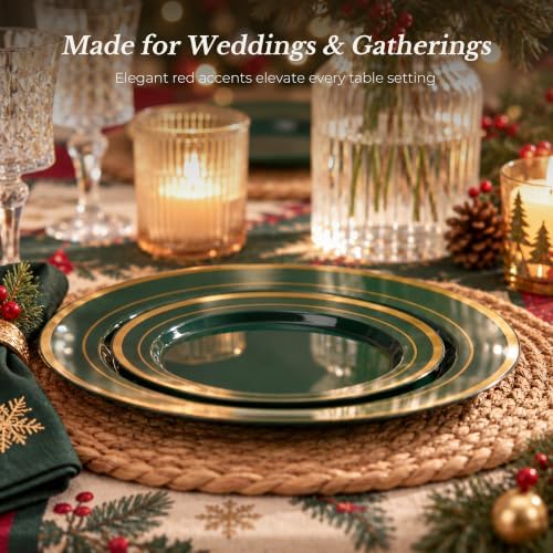 BESTVIP 200PCS Green with Gold Plastic Plate - Image 2
